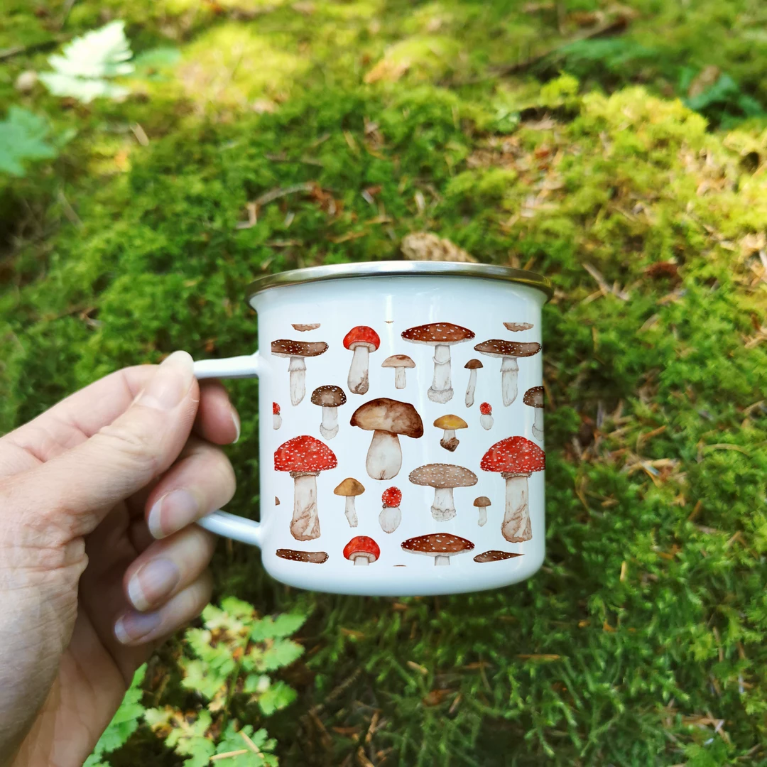 Butterfly & Toadstool Toadstool Mushroom Enamel Camp Mug Camping Gear 2 Butterfly & Toadstool Toadstool Mushroom Enamel Camp Mug Camping Gear