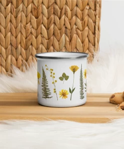 Butterfly & Toadstool Pressed Fern Enamel Camp Mug